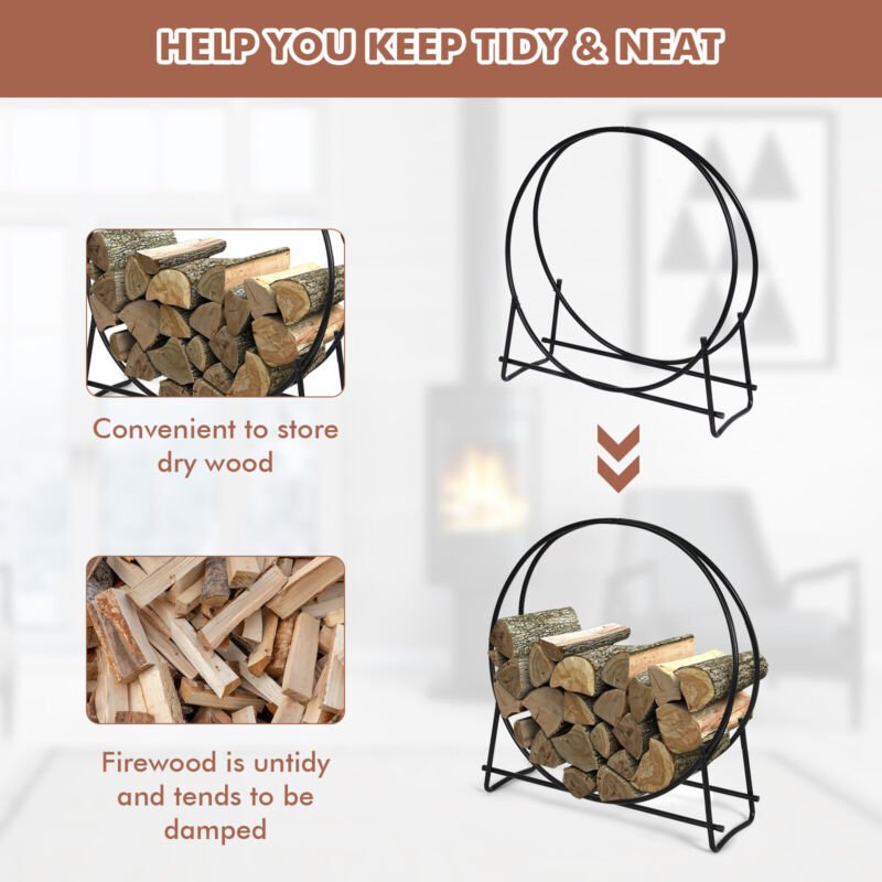 Firewood Storage Rack 102cm Tubular Steel Log Hoop Holder - Direct On Sale