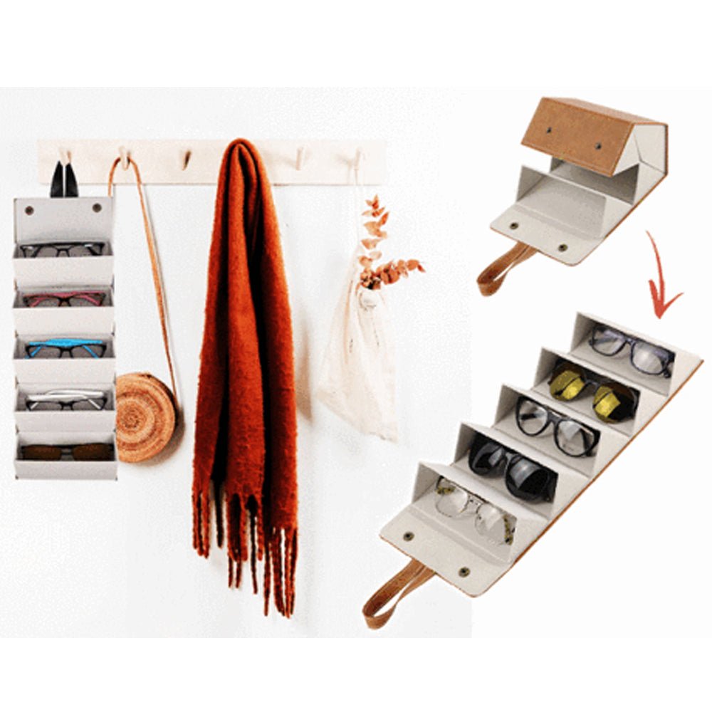 Foldable Sunglasses Organizer Case with 5 Slots Travel Glasses Box - Direct On Sale