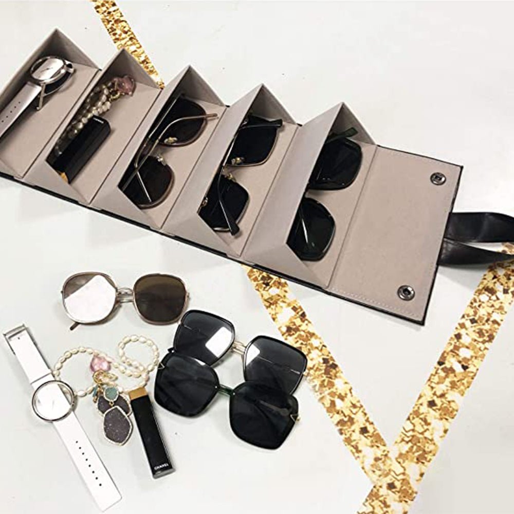 Foldable Sunglasses Organizer Case with 5 Slots Travel Glasses Box - Direct On Sale