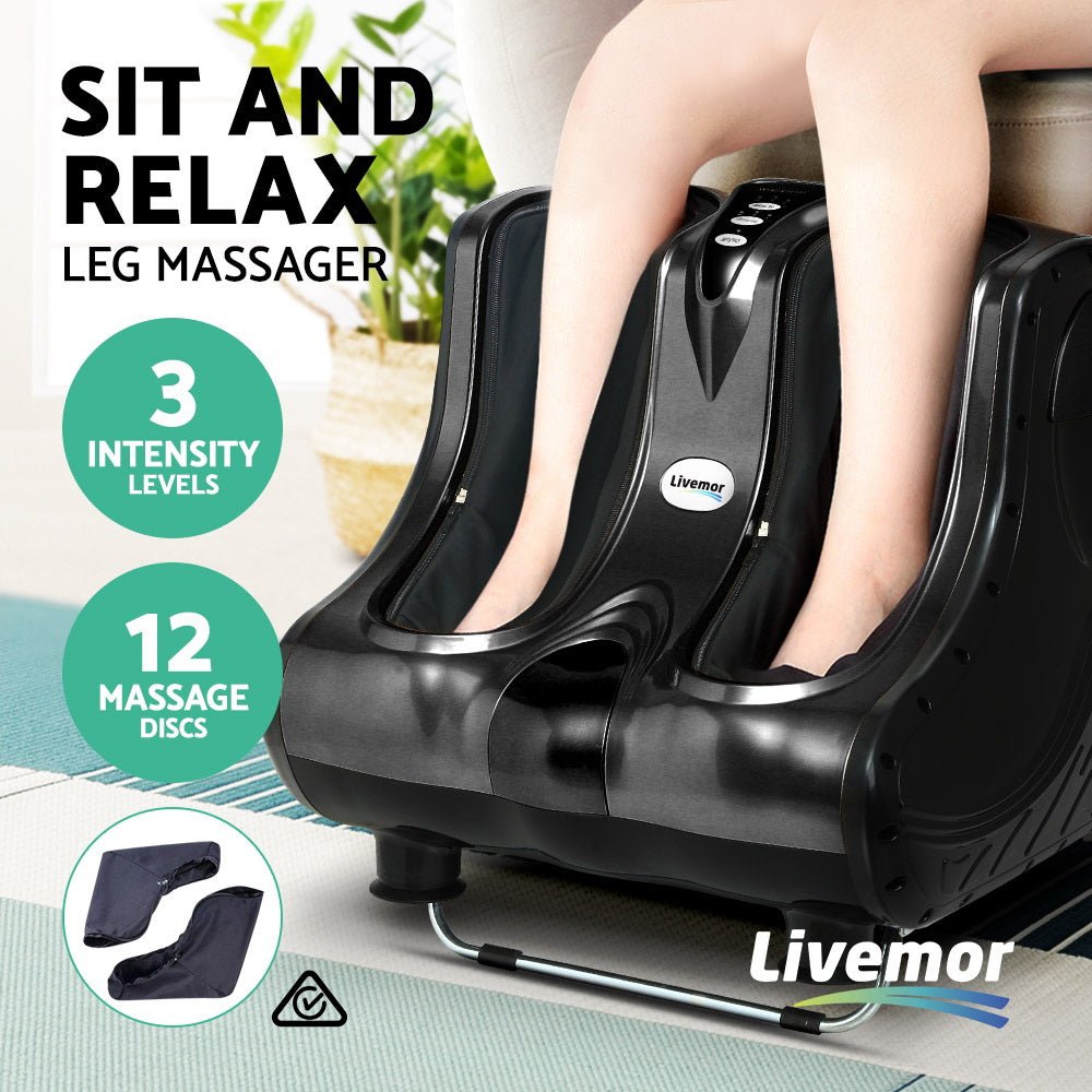 Foot Massager Ankle Calf Leg Massagers Shiatsu Kneading Rolling Black - Direct On Sale