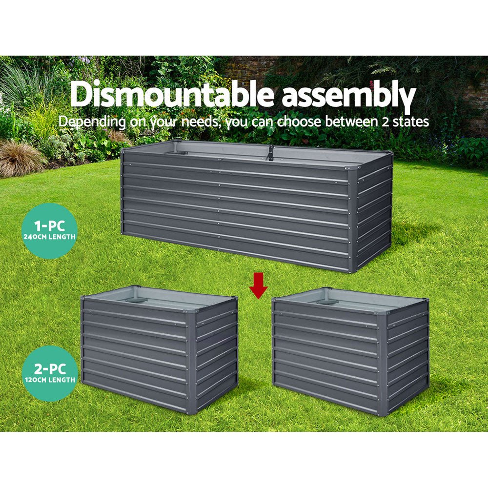 Garden Bed 240X80X77CM Galvanised Raised Steel Instant Planter 2N1 - Direct On Sale