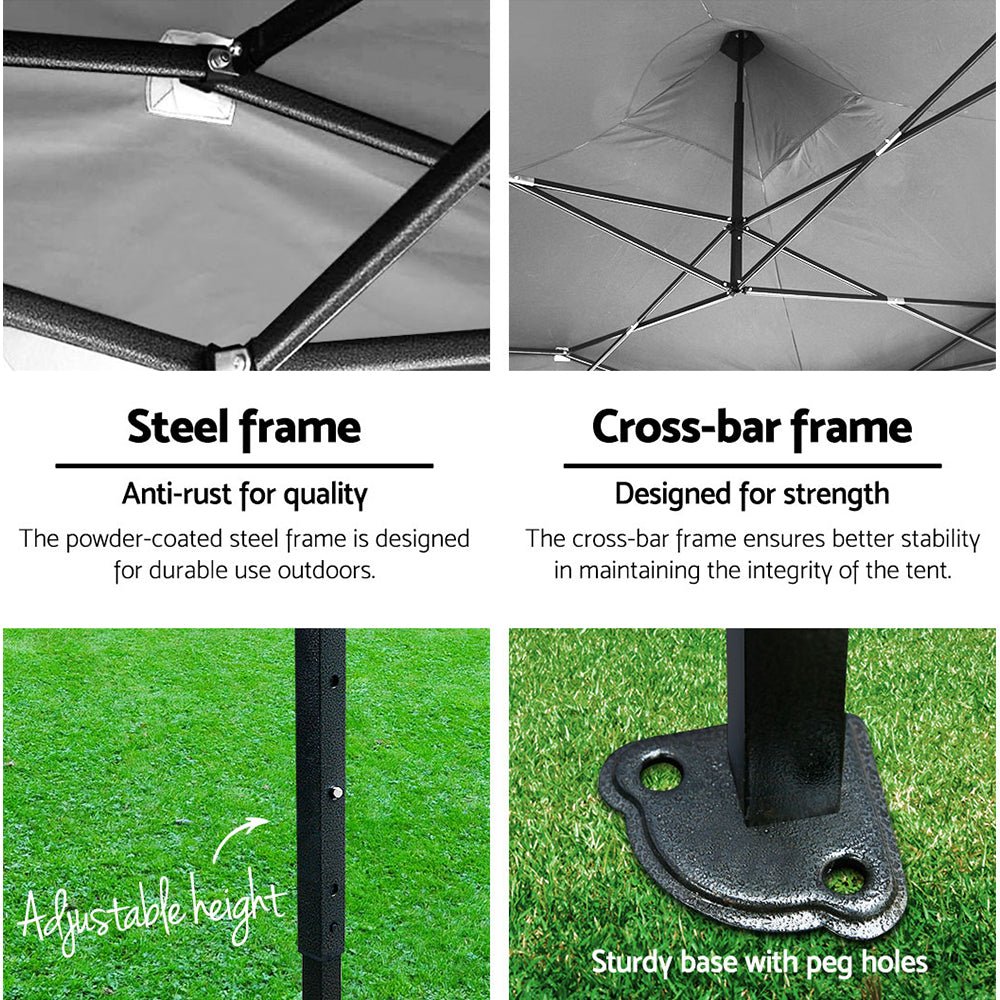 Gazebo Pop Up Marquee 3x3m Folding Wedding Tent Gazebos Shade Black - Direct On Sale