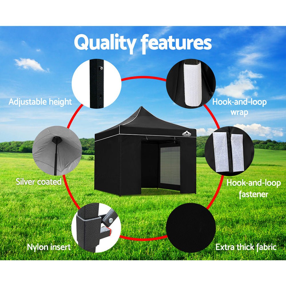 Gazebo Pop Up Marquee 3x3m Folding Wedding Tent Gazebos Shade Black - Direct On Sale
