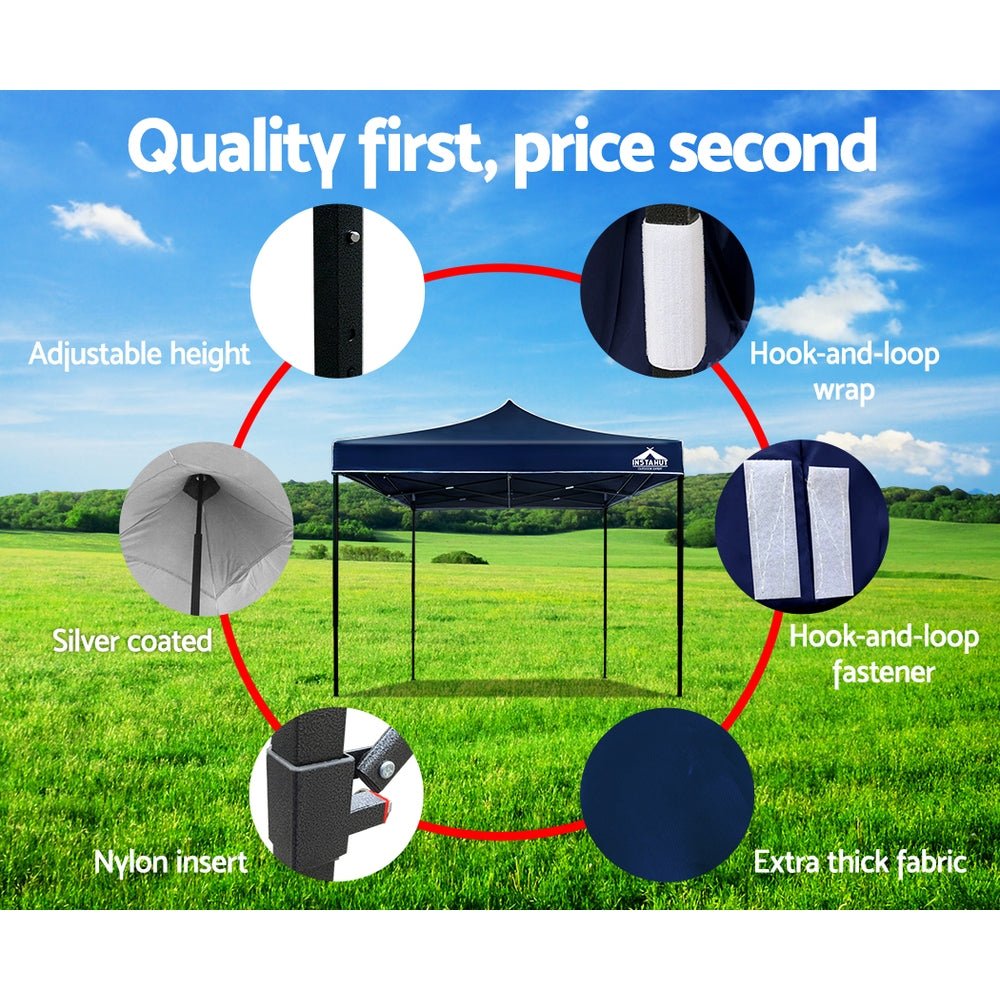 Gazebo Pop Up Marquee 3x3m Outdoor Tent Folding Wedding Gazebos Navy - Direct On Sale