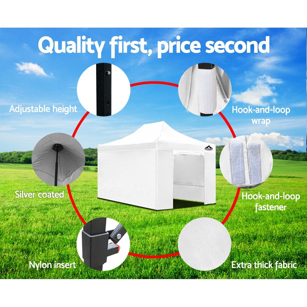 Gazebo Pop Up Marquee 3x4.5m Folding Wedding Tent Gazebos Shade White - Direct On Sale