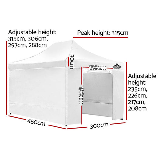 Gazebo Pop Up Marquee 3x4.5m Folding Wedding Tent Gazebos Shade White - Direct On Sale