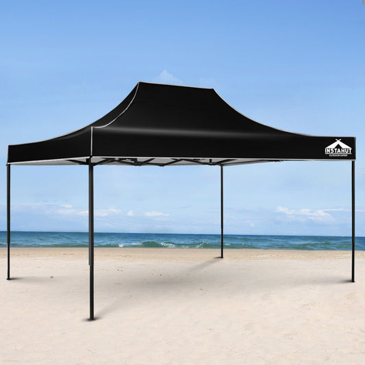 Gazebo Pop Up Marquee 3x4.5m Outdoor Tent Folding Wedding Gazebos Black - Direct On Sale