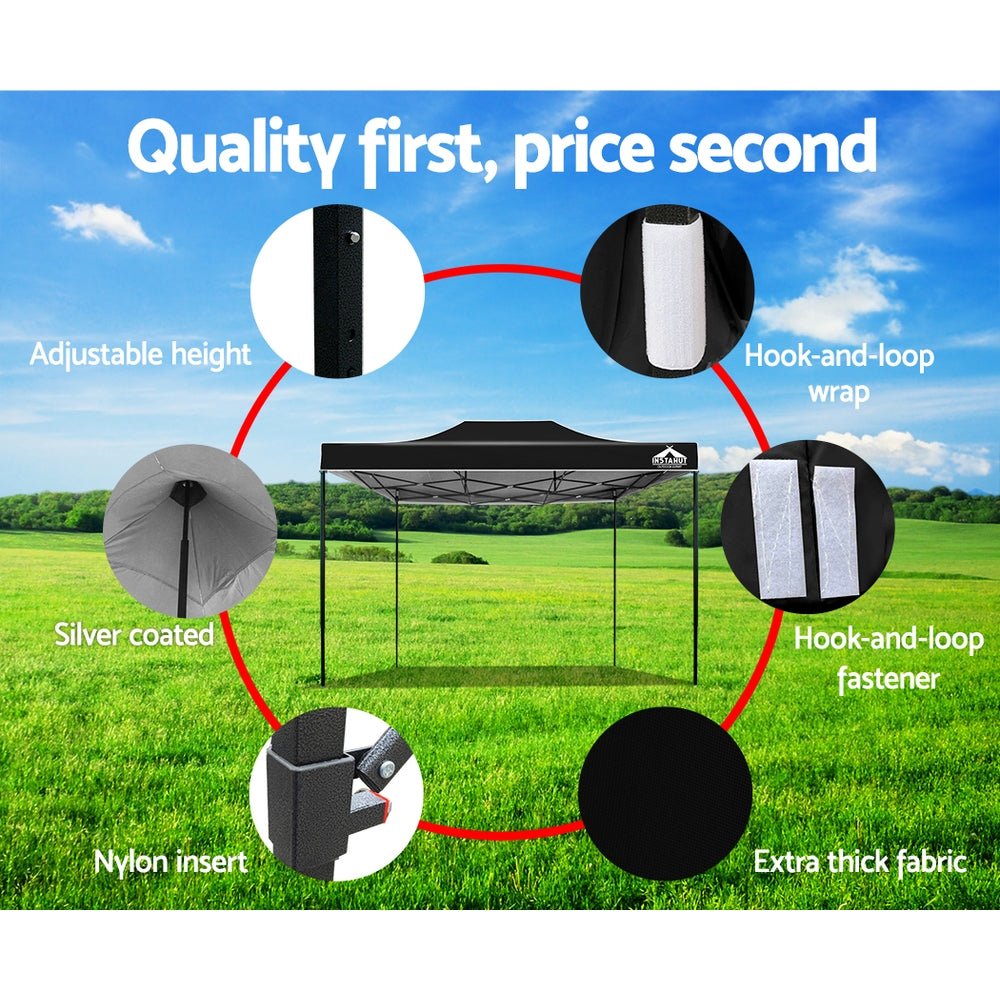 Gazebo Pop Up Marquee 3x4.5m Outdoor Tent Folding Wedding Gazebos Black - Direct On Sale