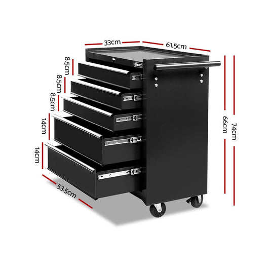 Giantz 5 Drawer Mechanic Tool Box Cabinet Storage Trolley - Black - Direct On Sale