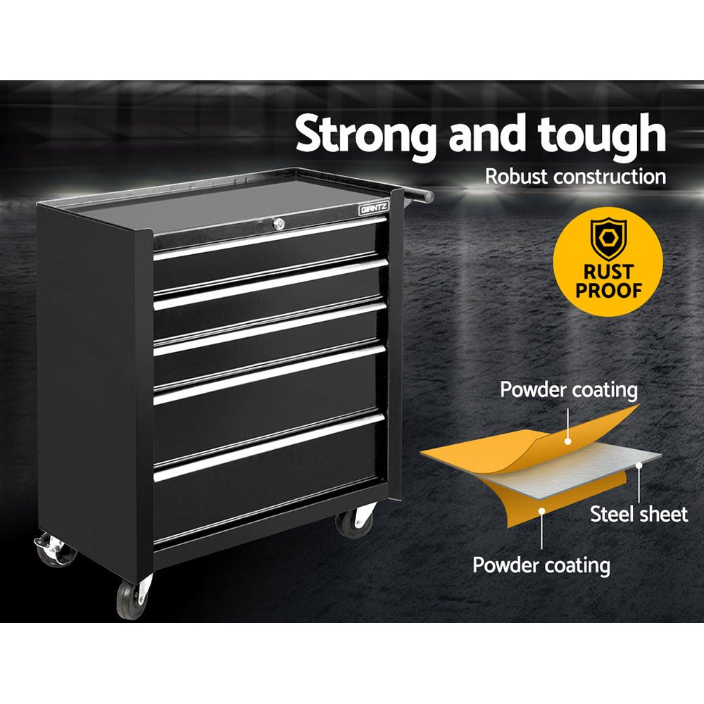 Giantz 5 Drawer Mechanic Tool Box Cabinet Storage Trolley - Black - Direct On Sale