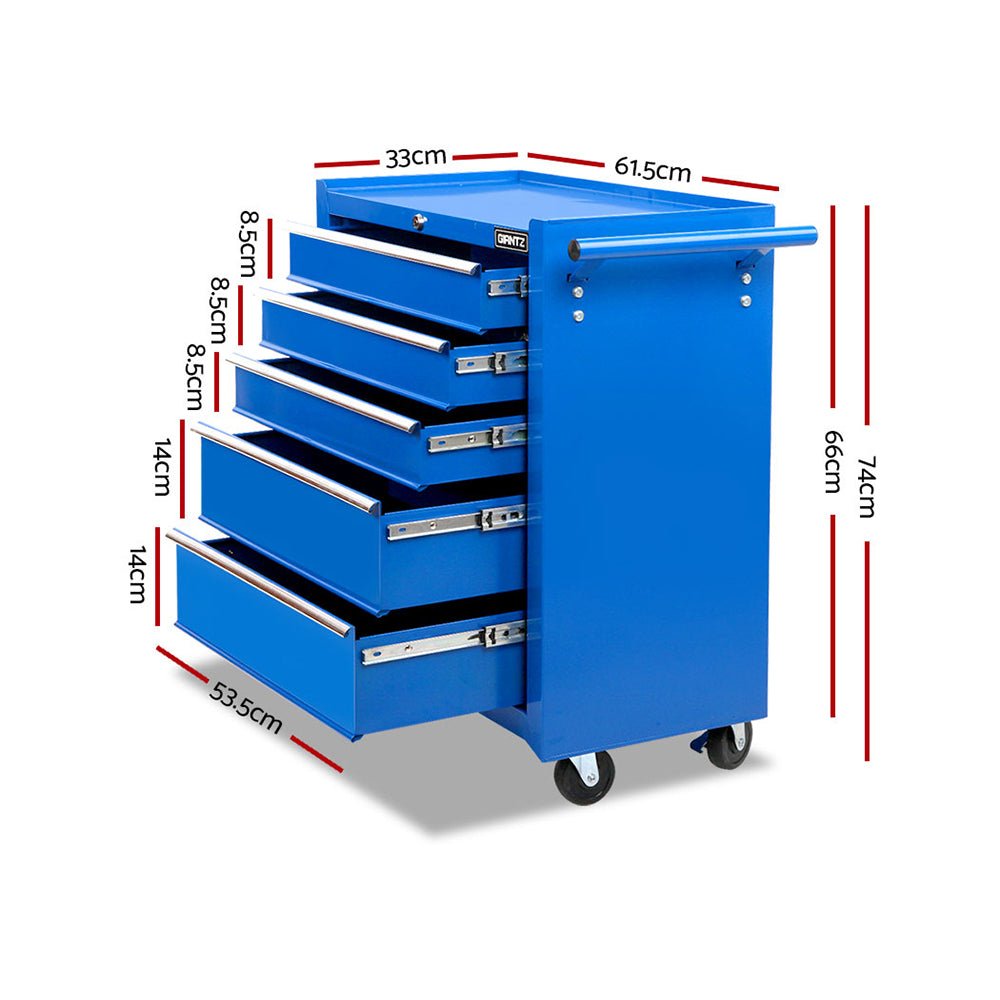 Giantz 5 Drawer Mechanic Tool Box Cabinet Storage Trolley - Blue - Direct On Sale