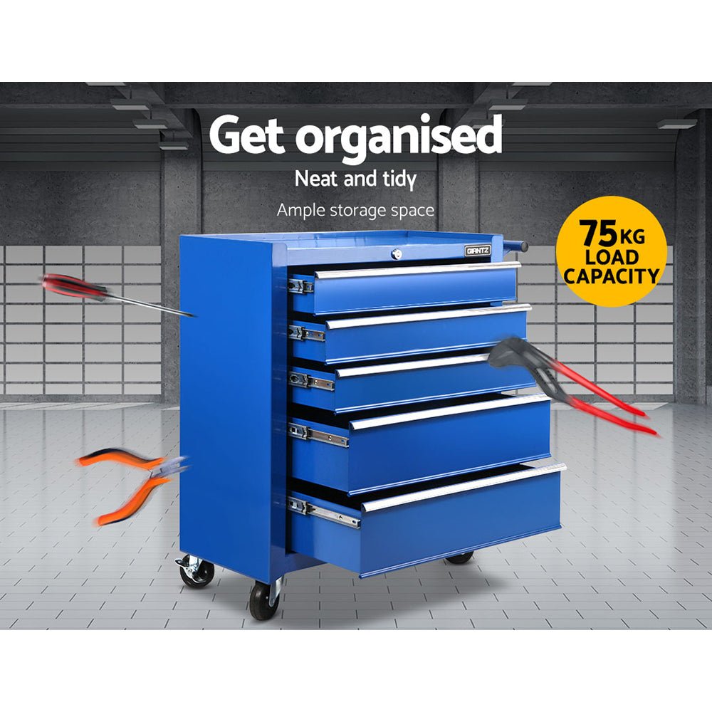 Giantz 5 Drawer Mechanic Tool Box Cabinet Storage Trolley - Blue - Direct On Sale