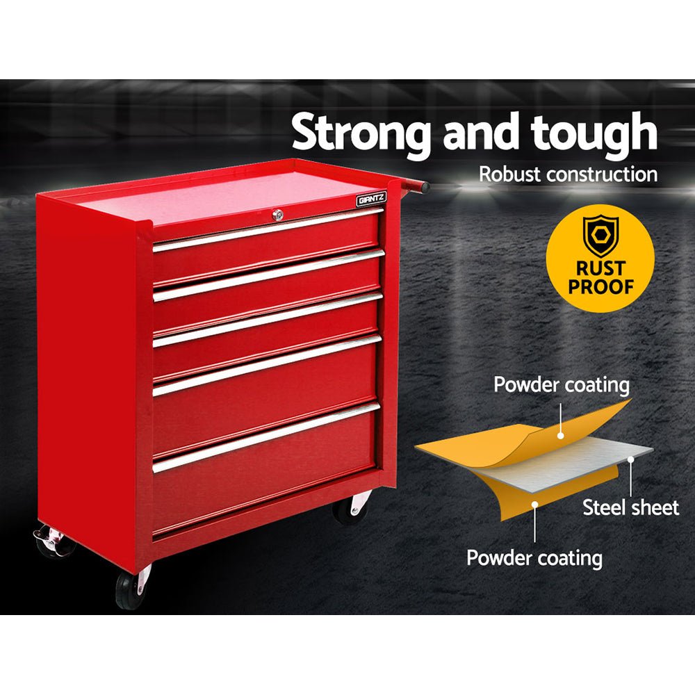 Giantz 5 Drawer Mechanic Tool Box Cabinet Storage Trolley - Red - Direct On Sale