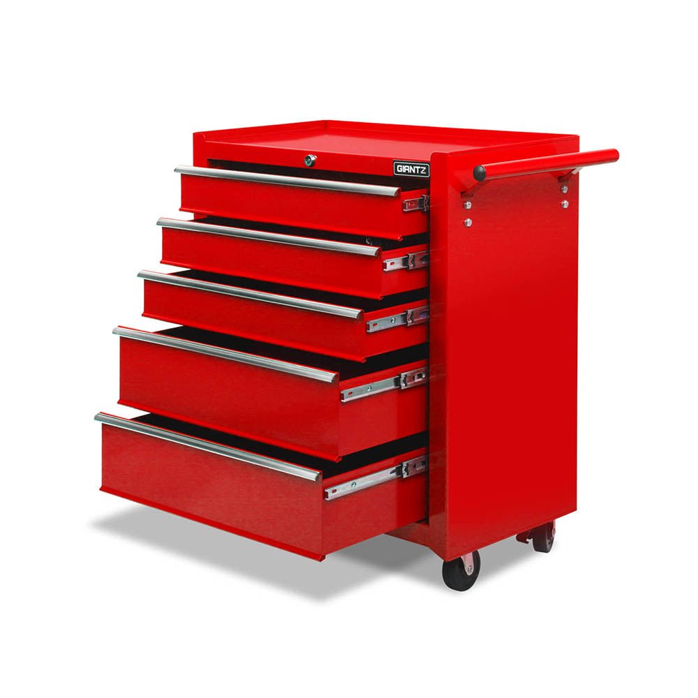 Giantz 5 Drawer Mechanic Tool Box Cabinet Storage Trolley - Red - Direct On Sale
