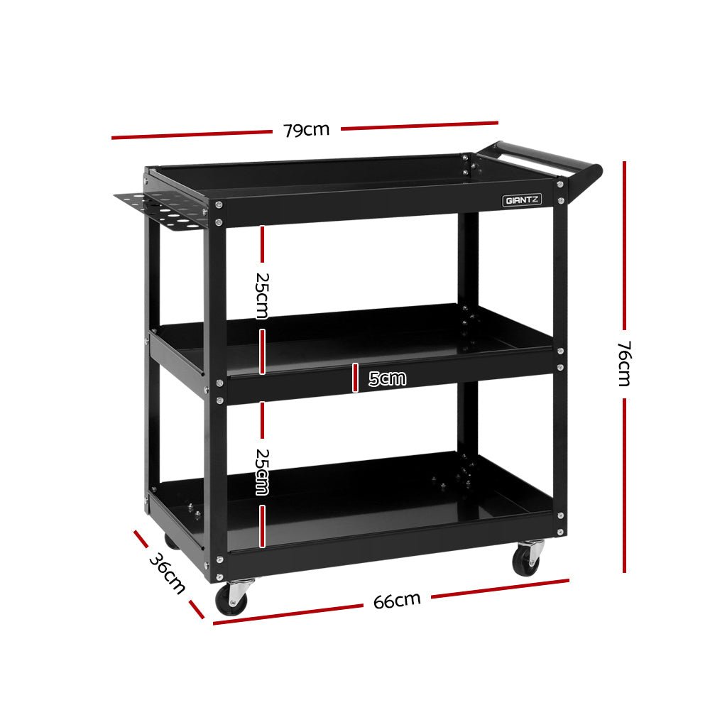 Heavy Duty 3 Tier Tool Steel Cart Trolley Mechanic Storage Organizer Black - Direct On Sale