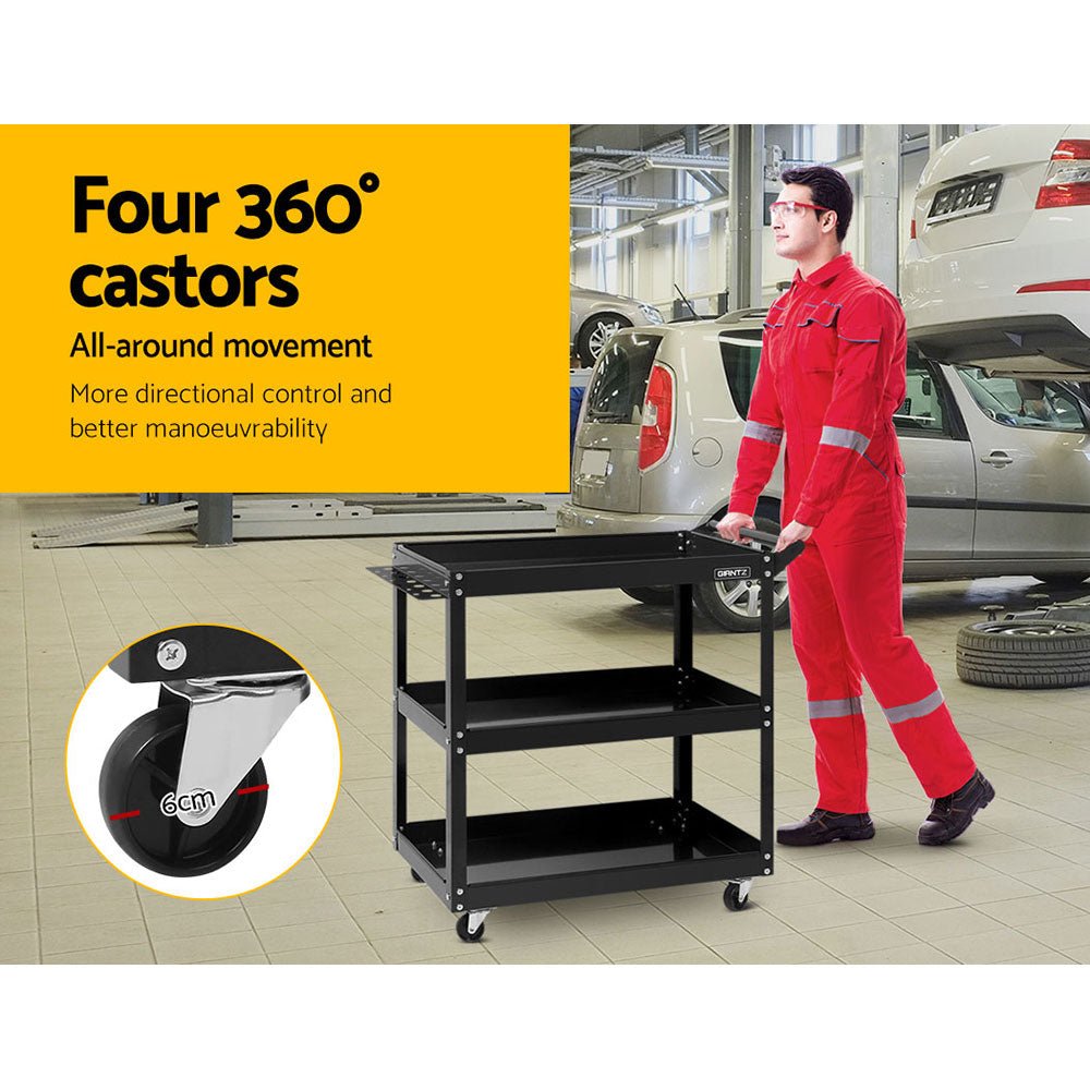 Heavy Duty 3 Tier Tool Steel Cart Trolley Mechanic Storage Organizer Black - Direct On Sale