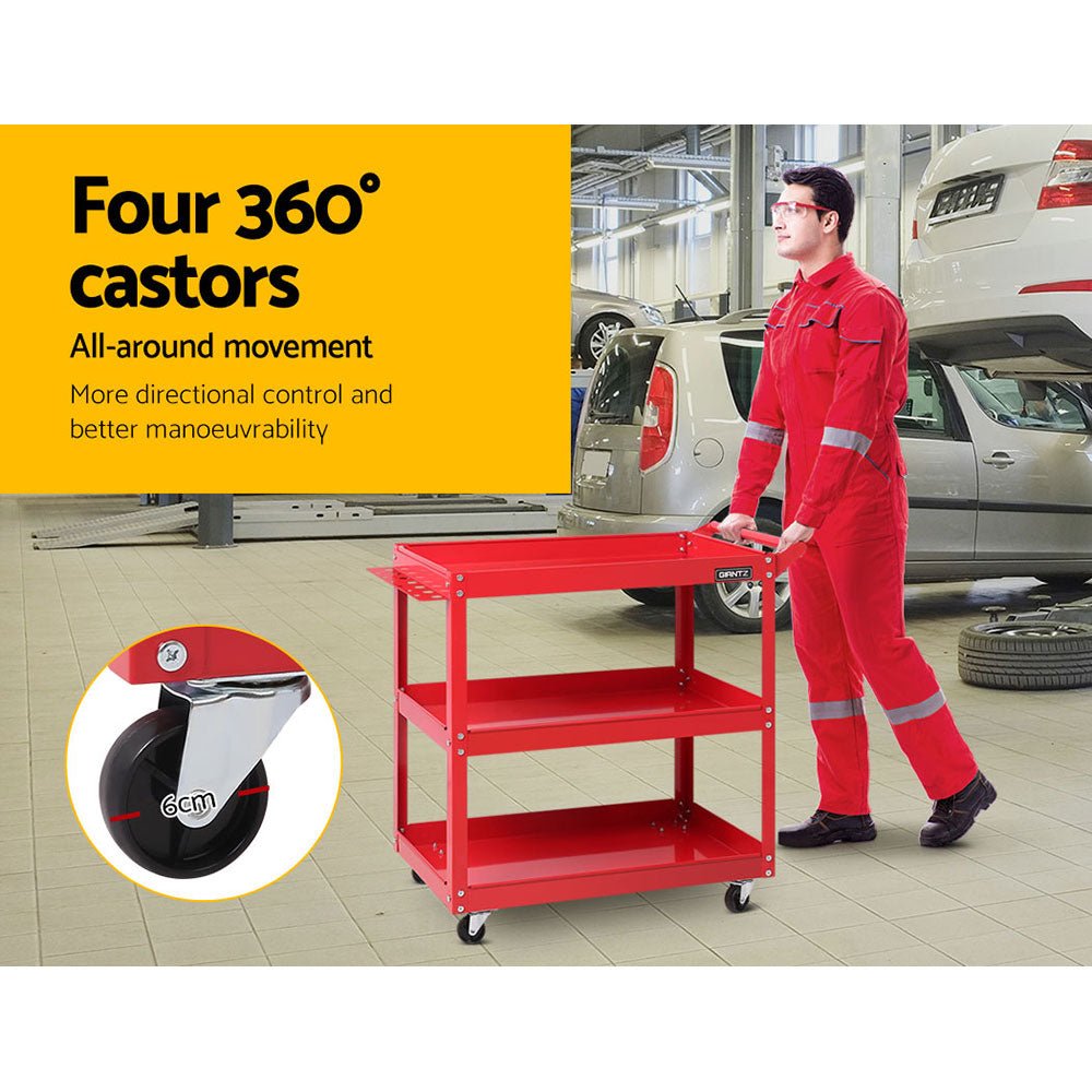 Heavy Duty 3 Tier Tool Steel Cart Trolley Mechanic Storage Organizer Red - Direct On Sale