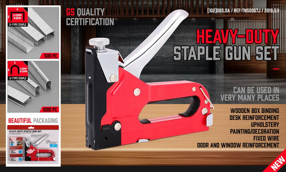 Heavy Duty Staple Gun Set 2 in1 Stapler 1500Pc Staples Tacker Hand Fastener DIY Tool - Direct On Sale