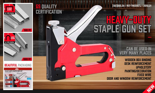 Heavy Duty Staple Gun Set 2 in1 Stapler 1500Pc Staples Tacker Hand Fastener DIY Tool - Direct On Sale