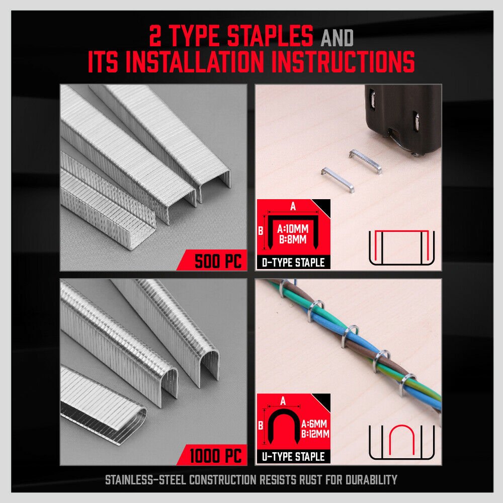 Heavy Duty Staple Gun Set 2 in1 Stapler 1500Pc Staples Tacker Hand Fastener DIY Tool - Direct On Sale