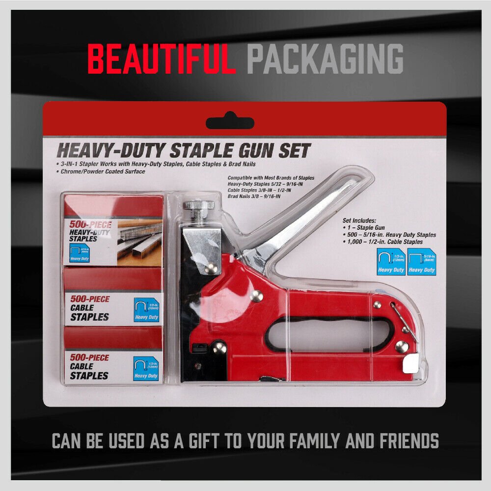 Heavy Duty Staple Gun Set 2 in1 Stapler 1500Pc Staples Tacker Hand Fastener DIY Tool - Direct On Sale