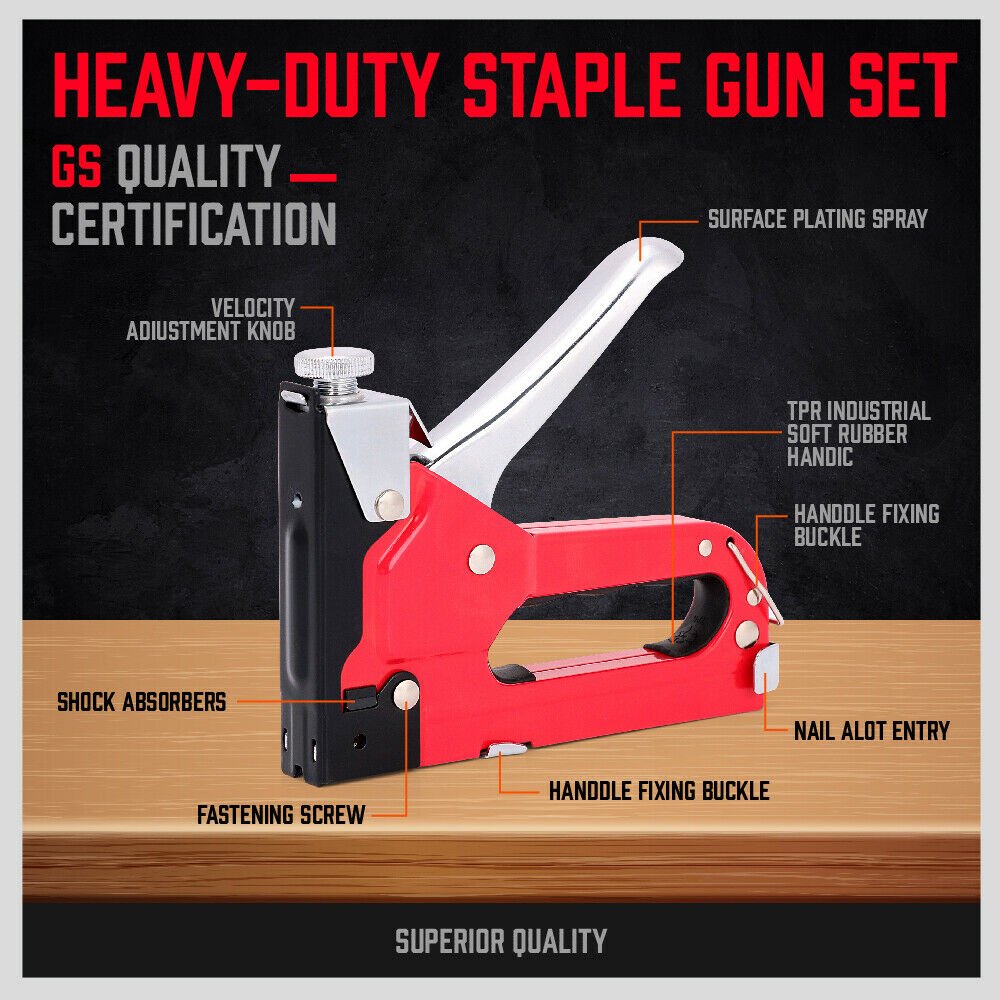 Heavy Duty Staple Gun Set 2 in1 Stapler 1500Pc Staples Tacker Hand Fastener DIY Tool - Direct On Sale