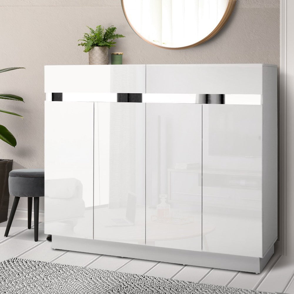High Gloss Shoe Cabinet Storage Rack Cupboard White Drawers - 120cm - Direct On Sale