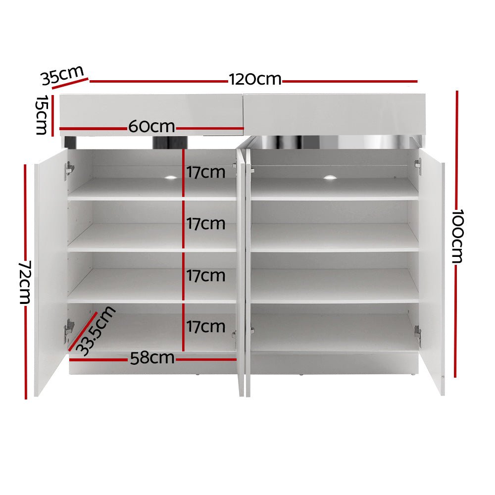 High Gloss Shoe Cabinet Storage Rack Cupboard White Drawers - 120cm - Direct On Sale