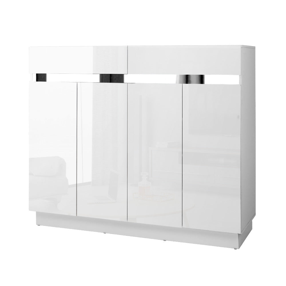 High Gloss Shoe Cabinet Storage Rack Cupboard White Drawers - 120cm - Direct On Sale