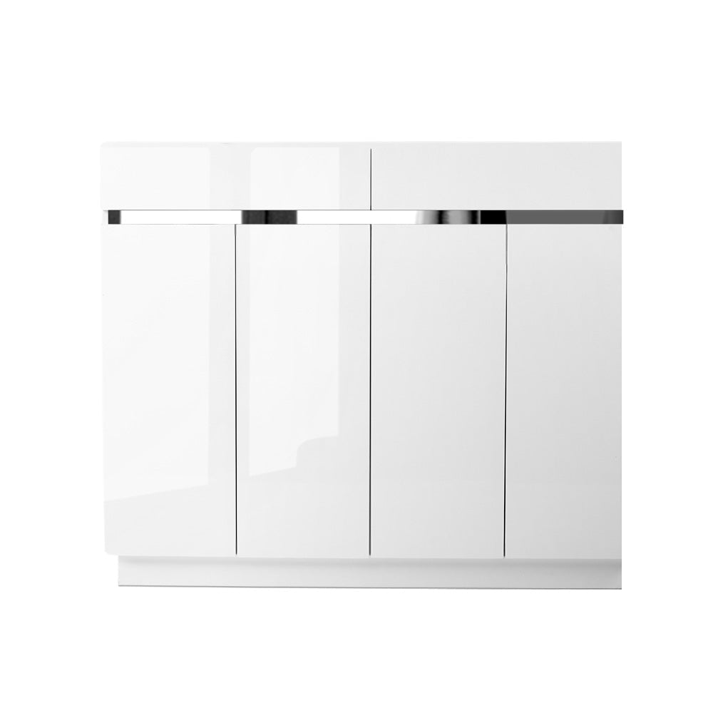 High Gloss Shoe Cabinet Storage Rack Cupboard White Drawers - 120cm - Direct On Sale