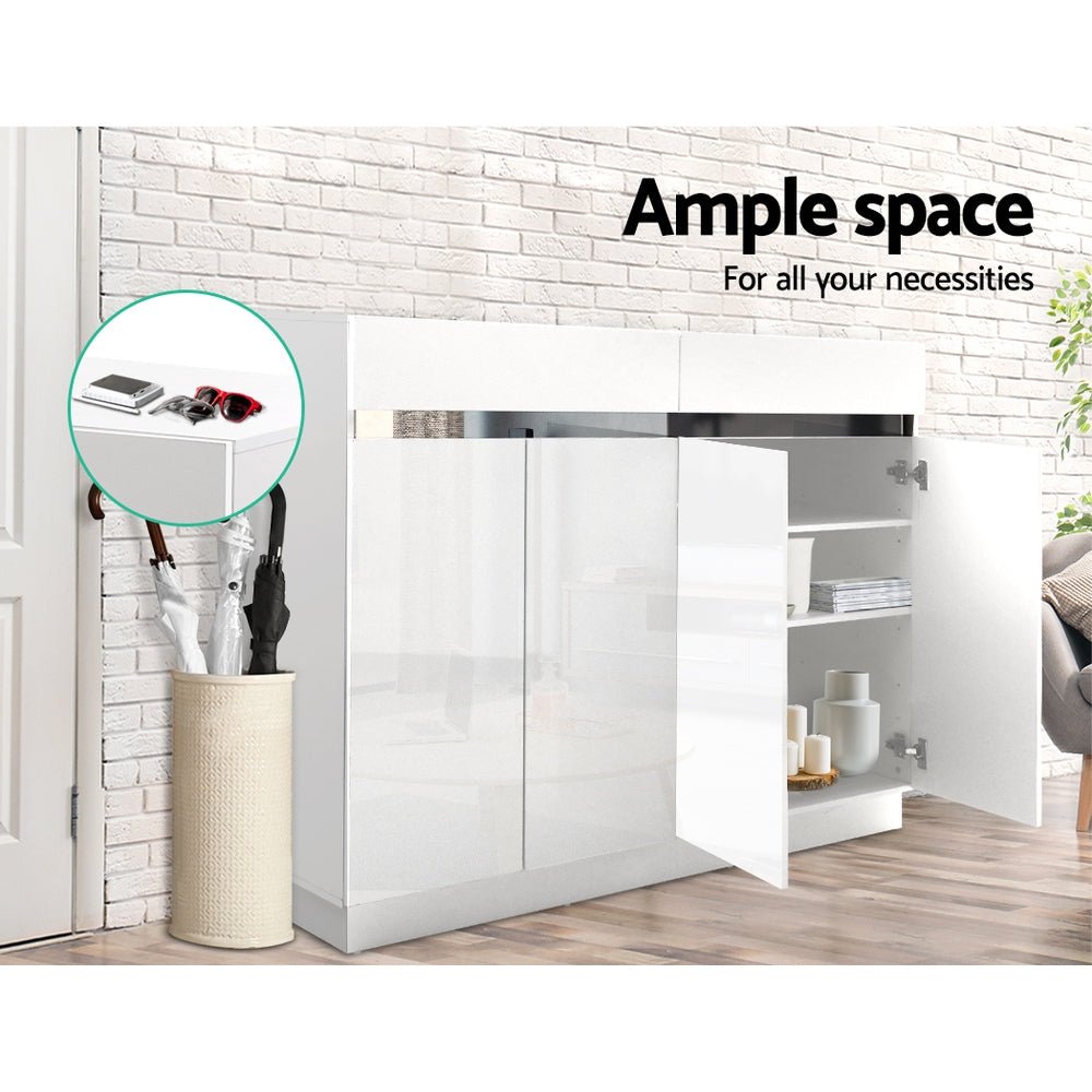 High Gloss Shoe Cabinet Storage Rack Cupboard White Drawers - 120cm - Direct On Sale