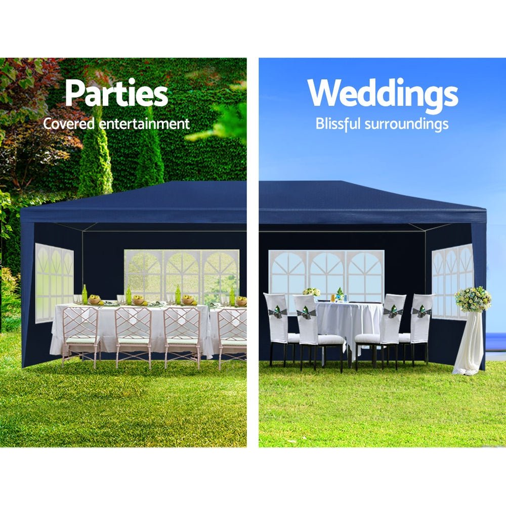 Instahut Gazebo 3x6m Marquee Wedding Party Tent Outdoor Camping Side Wall Canopy 6 Panel Blue - Direct On Sale