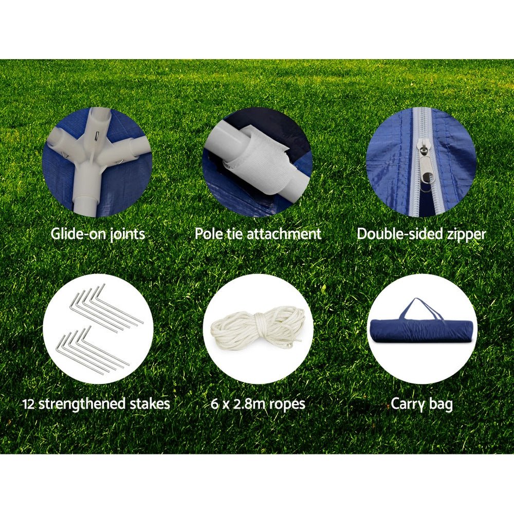 Instahut Gazebo 3x6m Marquee Wedding Party Tent Outdoor Camping Side Wall Canopy 6 Panel Blue - Direct On Sale