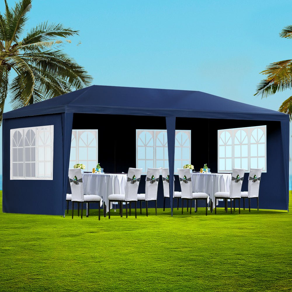 Instahut Gazebo 3x6m Marquee Wedding Party Tent Outdoor Camping Side Wall Canopy 6 Panel Blue - Direct On Sale