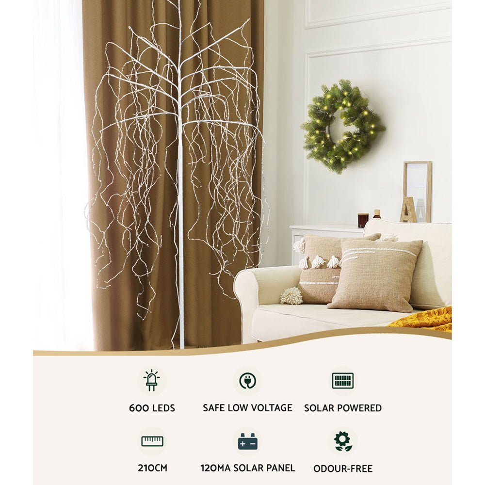 Jingle Jollys 2.1M Solar Christmas Tree 600 LED Trees String Lights Warm White - Direct On Sale