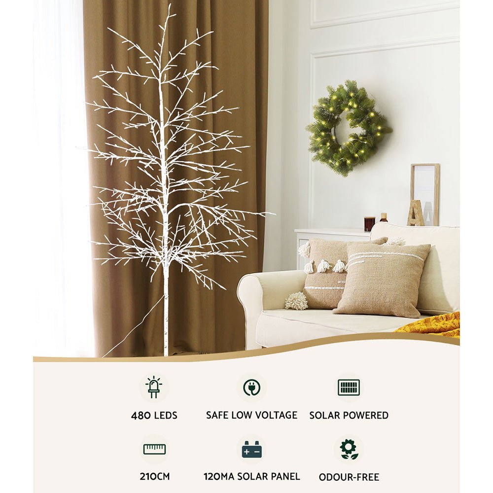Jingle Jollys Solar Christmas Tree 2.1M 480 LED Trees With Lights Warm White - Direct On Sale