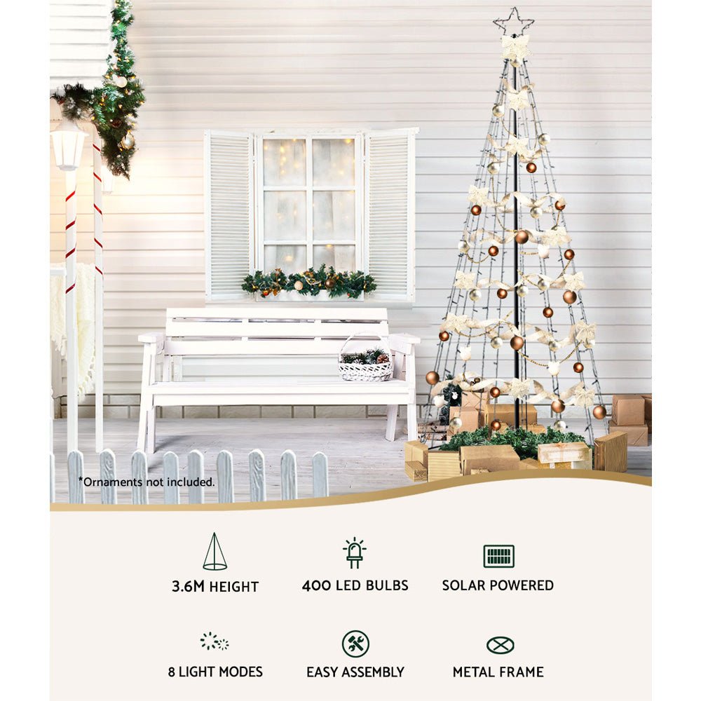 Jingle Jollys Solar Christmas Tree 3.6M LED Xmas Tree 8 Light Modes Warm White - Direct On Sale