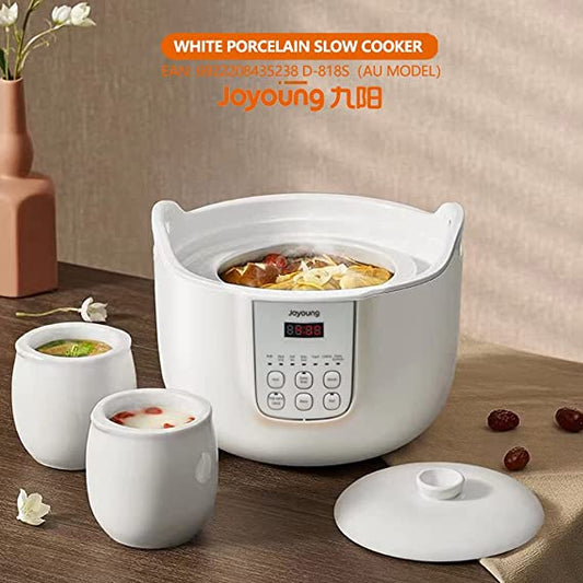 Joyoung White Porclain Slow Cooker 1.8L with 3 Ceramic Inner Containers - Direct On Sale