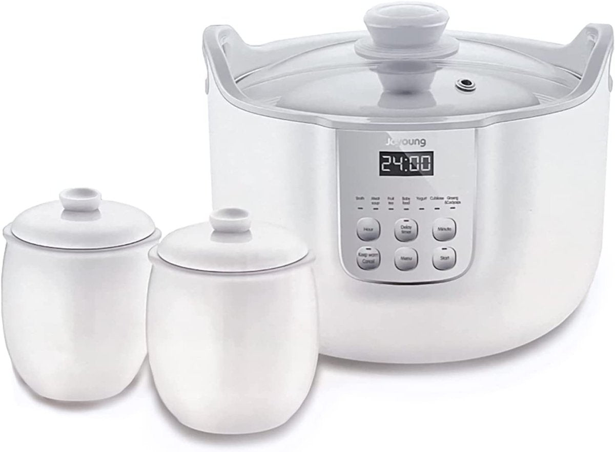 Joyoung White Porclain Slow Cooker 1.8L with 3 Ceramic Inner Containers - Direct On Sale