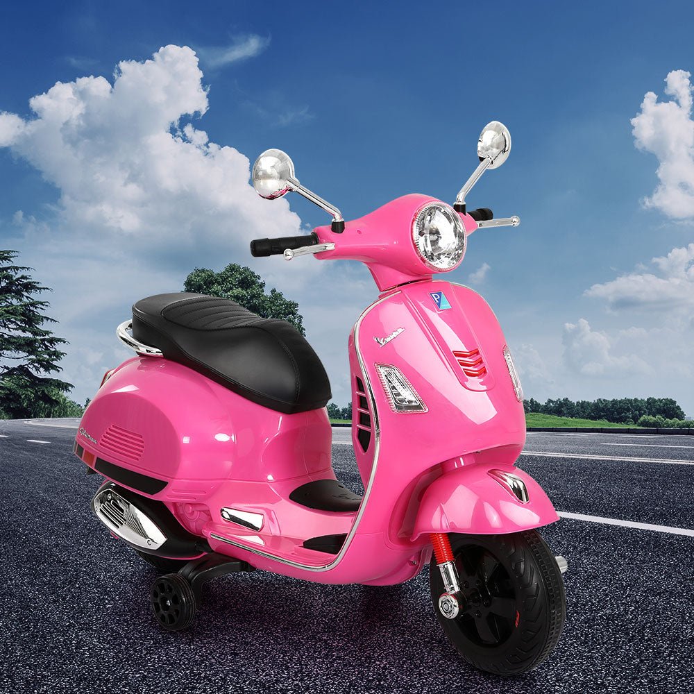Kids Ride On Car Motorcycle Motorbike VESPA Licensed Scooter Electric Toys Pink - Direct On Sale