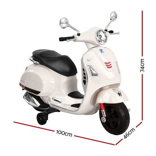 Kids Ride On Car Motorcycle Motorbike VESPA Licensed Scooter Electric Toys White - Direct On Sale