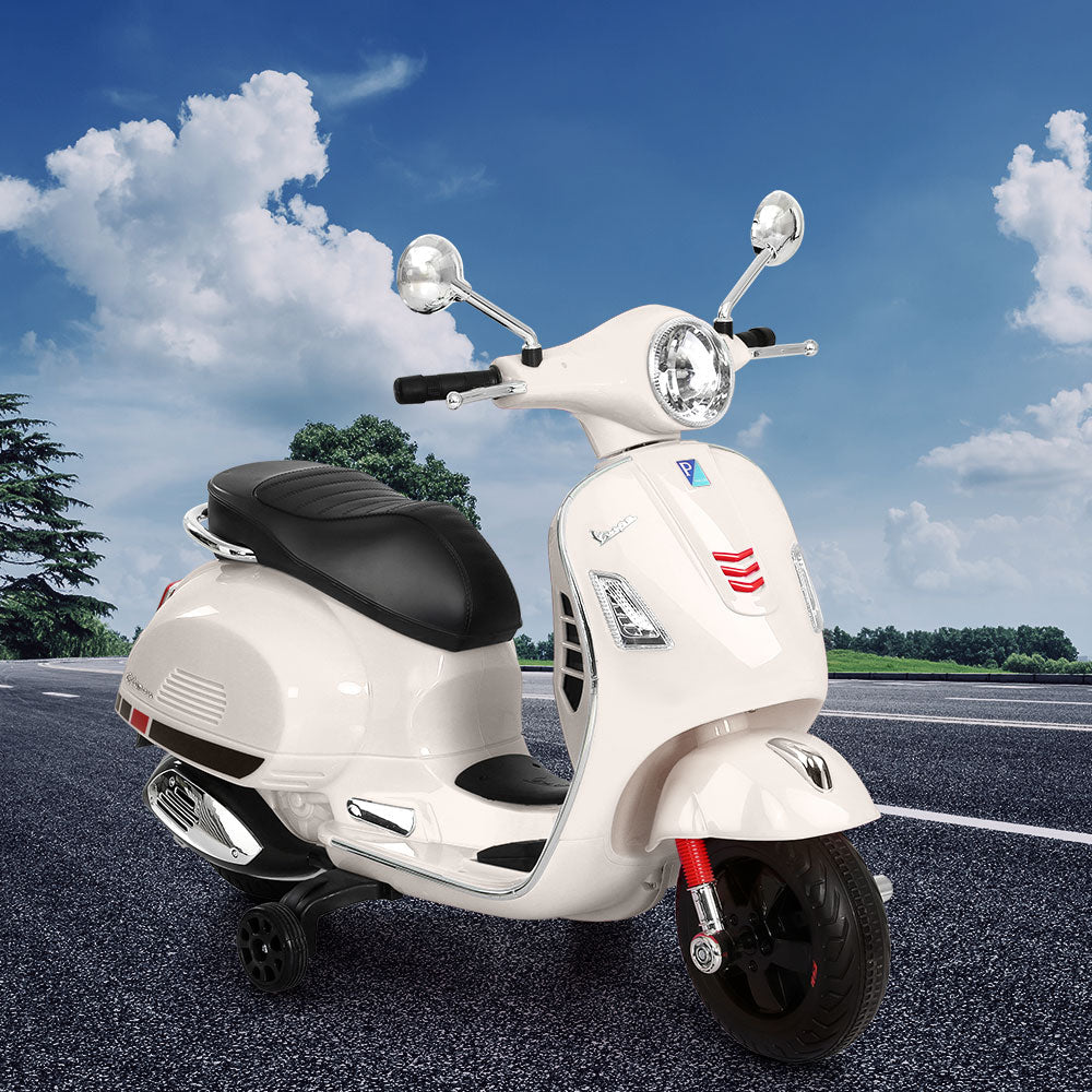 Kids Ride On Car Motorcycle Motorbike VESPA Licensed Scooter Electric Toys White - Direct On Sale