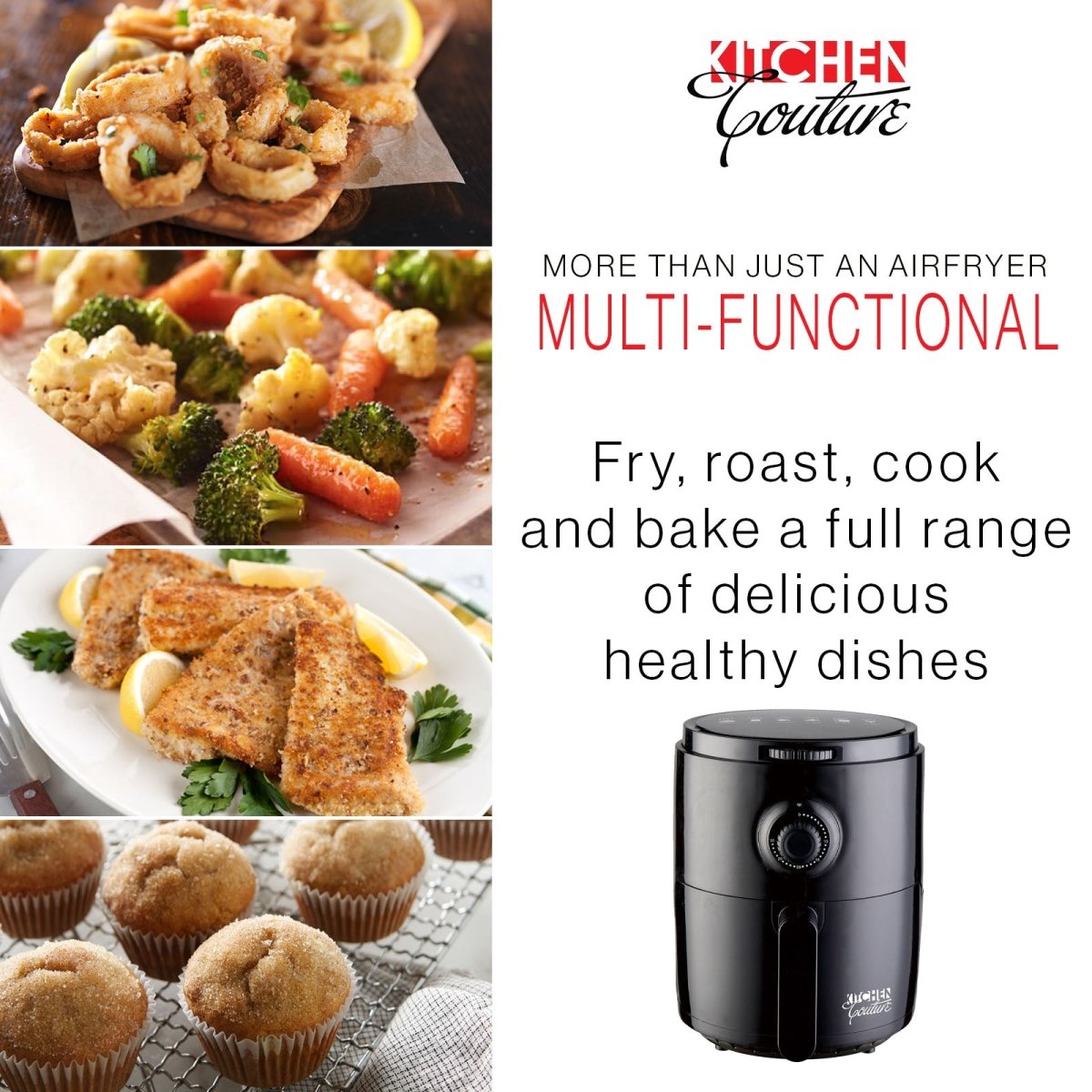 Kitchen Couture Air Fryer Healthy Food No Oil Cooking Recipe 3.4L Capacity Black - Direct On Sale