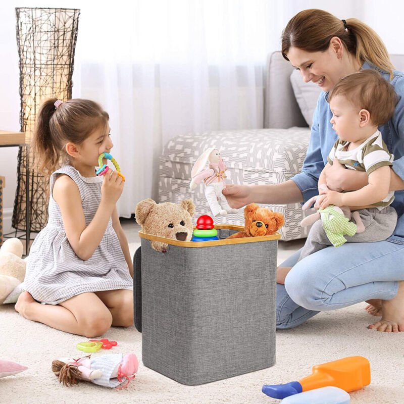 Laundry Basket with Lid 60L, Washing Basket with Bamboo Handle and Lid, Foldable - Direct On Sale