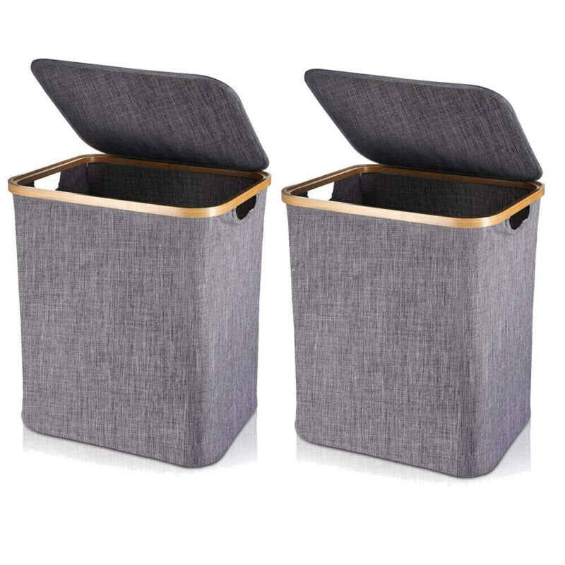 Laundry Basket with Lid 60L, Washing Basket with Bamboo Handle and Lid, Foldable - Direct On Sale