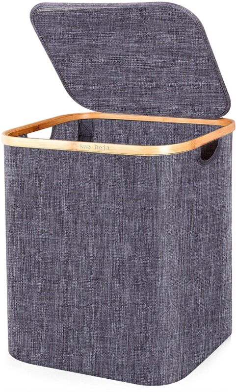 Laundry Basket with Lid 60L, Washing Basket with Bamboo Handle and Lid, Foldable - Direct On Sale