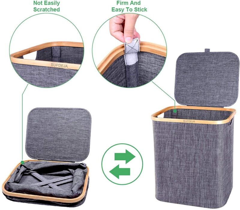 Laundry Basket with Lid 60L, Washing Basket with Bamboo Handle and Lid, Foldable - Direct On Sale