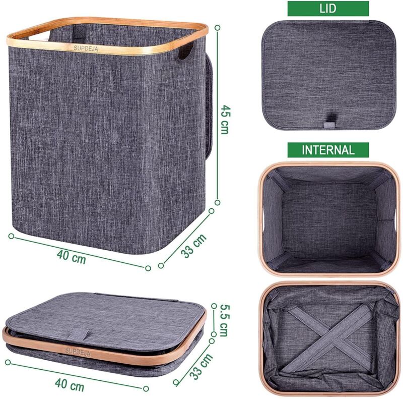Laundry Basket with Lid 60L, Washing Basket with Bamboo Handle and Lid, Foldable - Direct On Sale