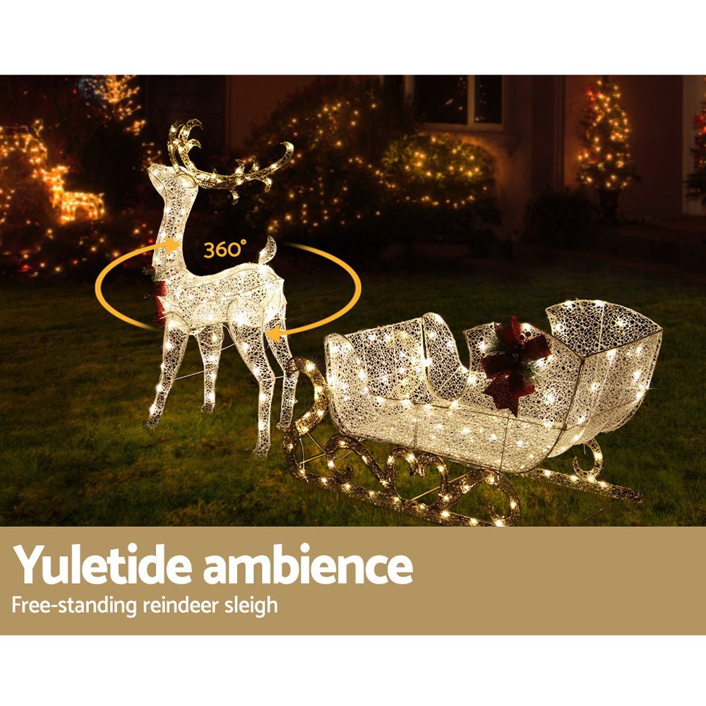 LED Reindeer Sleigh Christmas Lights – Festive 215 LED Indoor & Outdoor Display - Direct On Sale