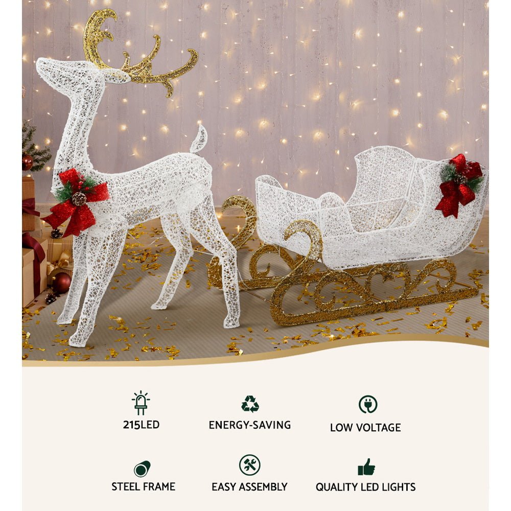 LED Reindeer Sleigh Christmas Lights – Festive 215 LED Indoor & Outdoor Display - Direct On Sale
